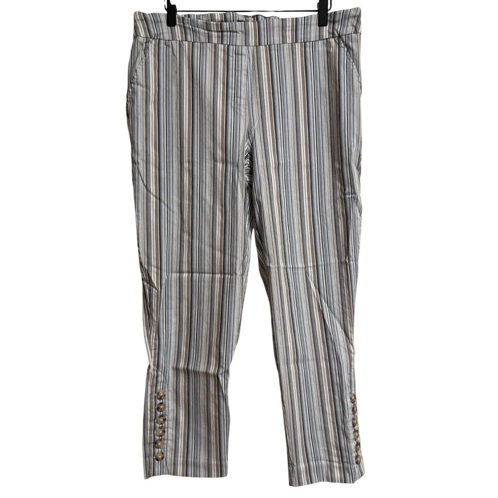 Zac & Rachel Womens Striped Pull On Crop Pants Blue Tan White Size 16